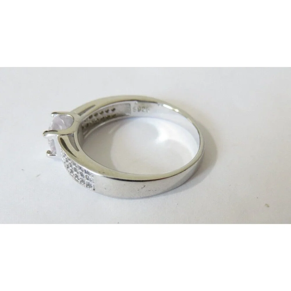 Sterling Silver Crystal Solitaire Ring with Pavé Band